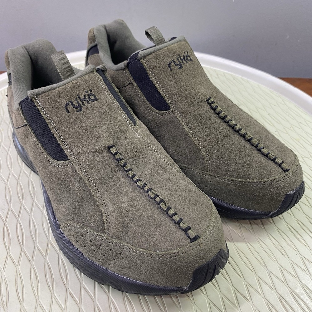 Ryka Roamer II‎ Women's Comfort Leather Walking Shoes Olive Green Casual Slip-On